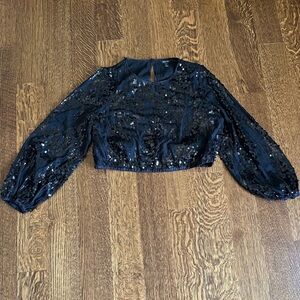 Sequin crop top with lining in black with black sequins - size small